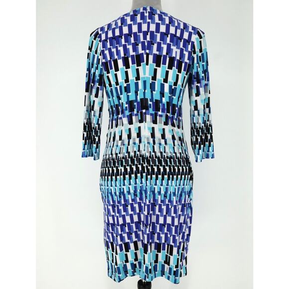 Chicos Dress 0 Womens 4 Small Blue White Stretch Knit Side Ruched Corpcore - Picture 2 of 14